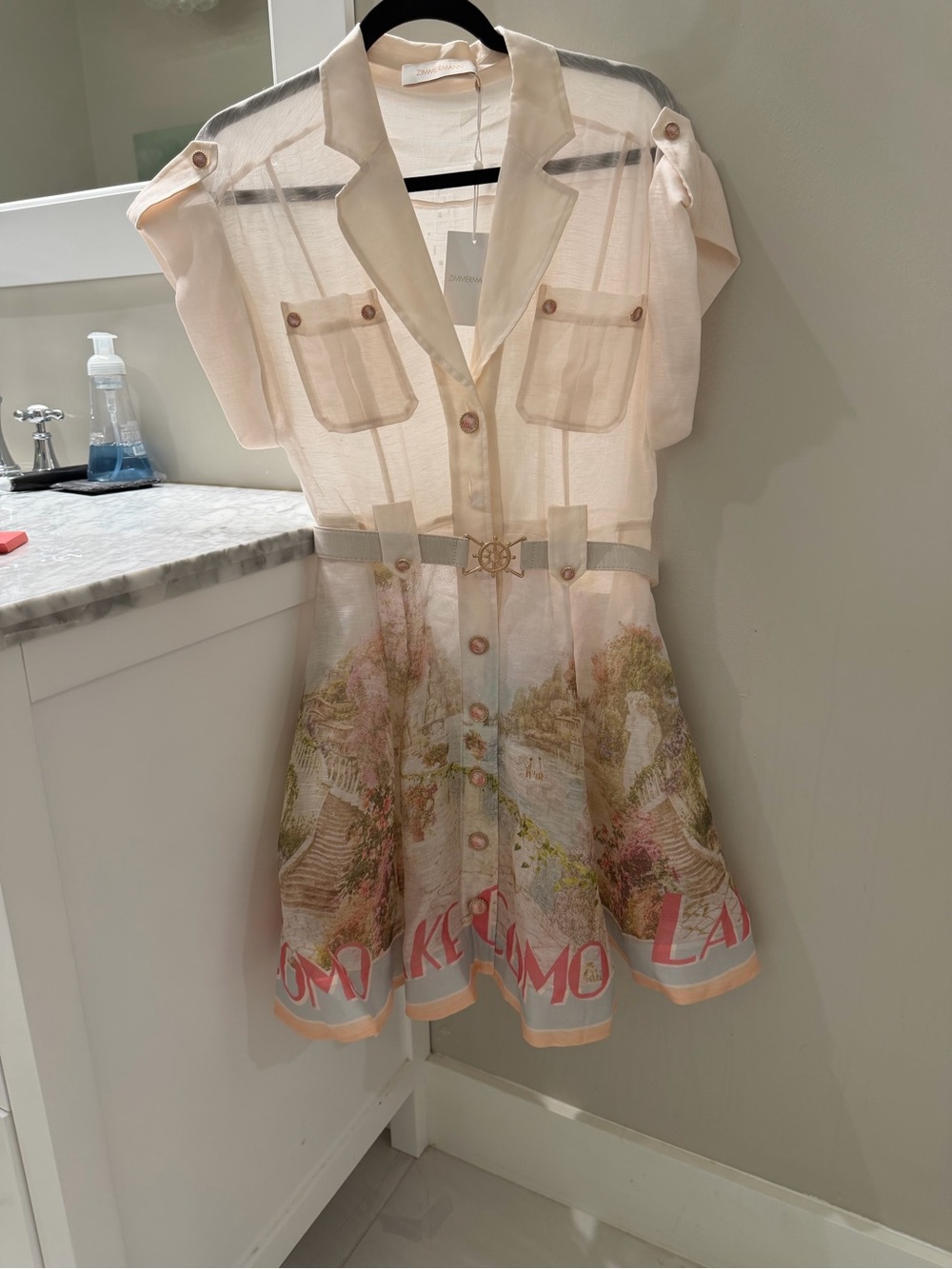Zimmermann Cream Scenic-Print Mini Shirt Dress - Picture 2 of 8